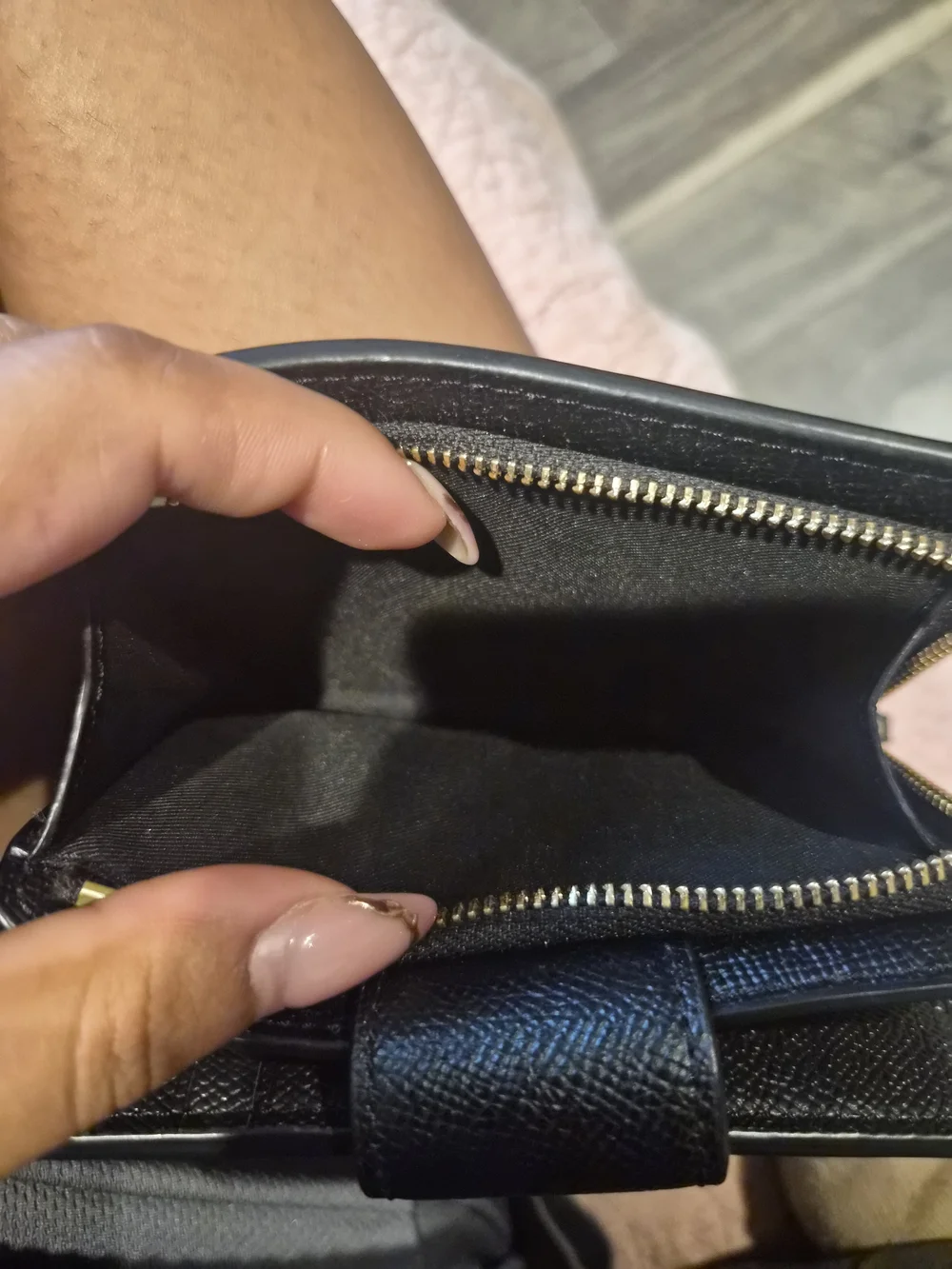 COACH Black Pebbled Leather Snap Wallet with Gold Logo